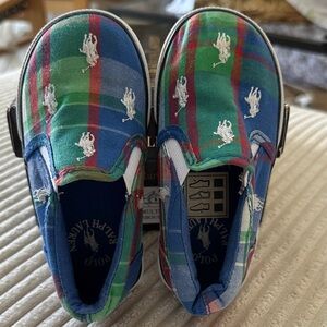 Ralph Lauren Kids Blue Multi Plaid Sneakers Bal Harbor Repeat in Size 6